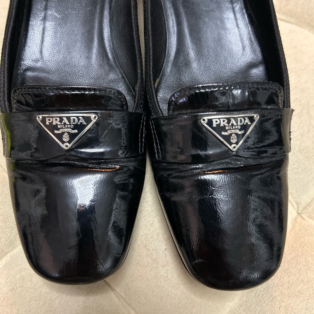 Authentic Prada black patent loafers size 39